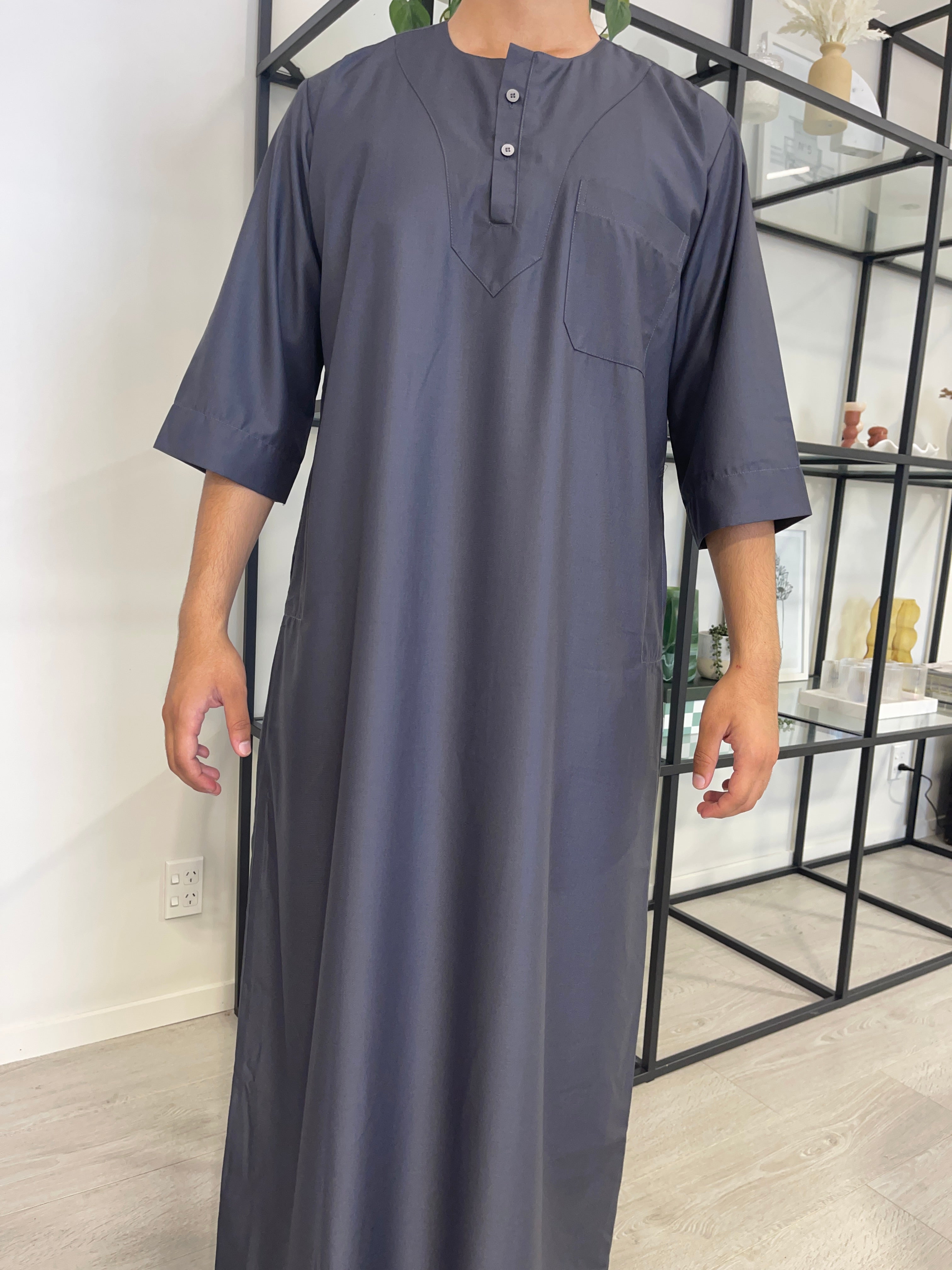 Dark Grey Short Sleeve Thobe